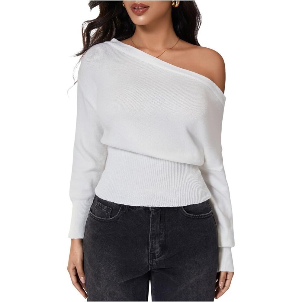 Women's Knit One Shoulder Top Lightweight Pullover Sweater Casual